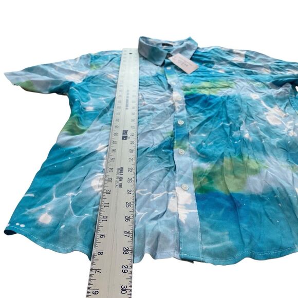 GUESS Shirt Mens L Blue Slim Fit Submerged Button-Up Short Sleeve Tropical Beach - Picture 4 of 10